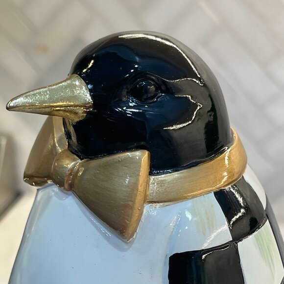 MacKenzie-Childs Courtly Check Tabletop Penguin – 11" Resin Holiday Figure-NEW - Picture 3 of 14
